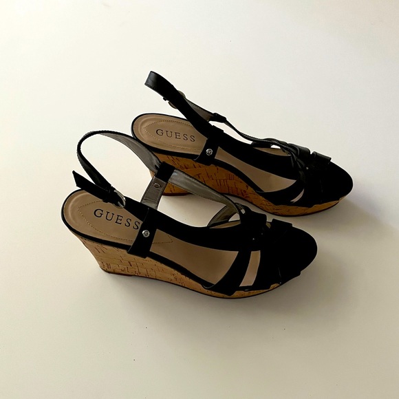 Guess Black Strappy Wedges Size 9 - Picture 2 of 5